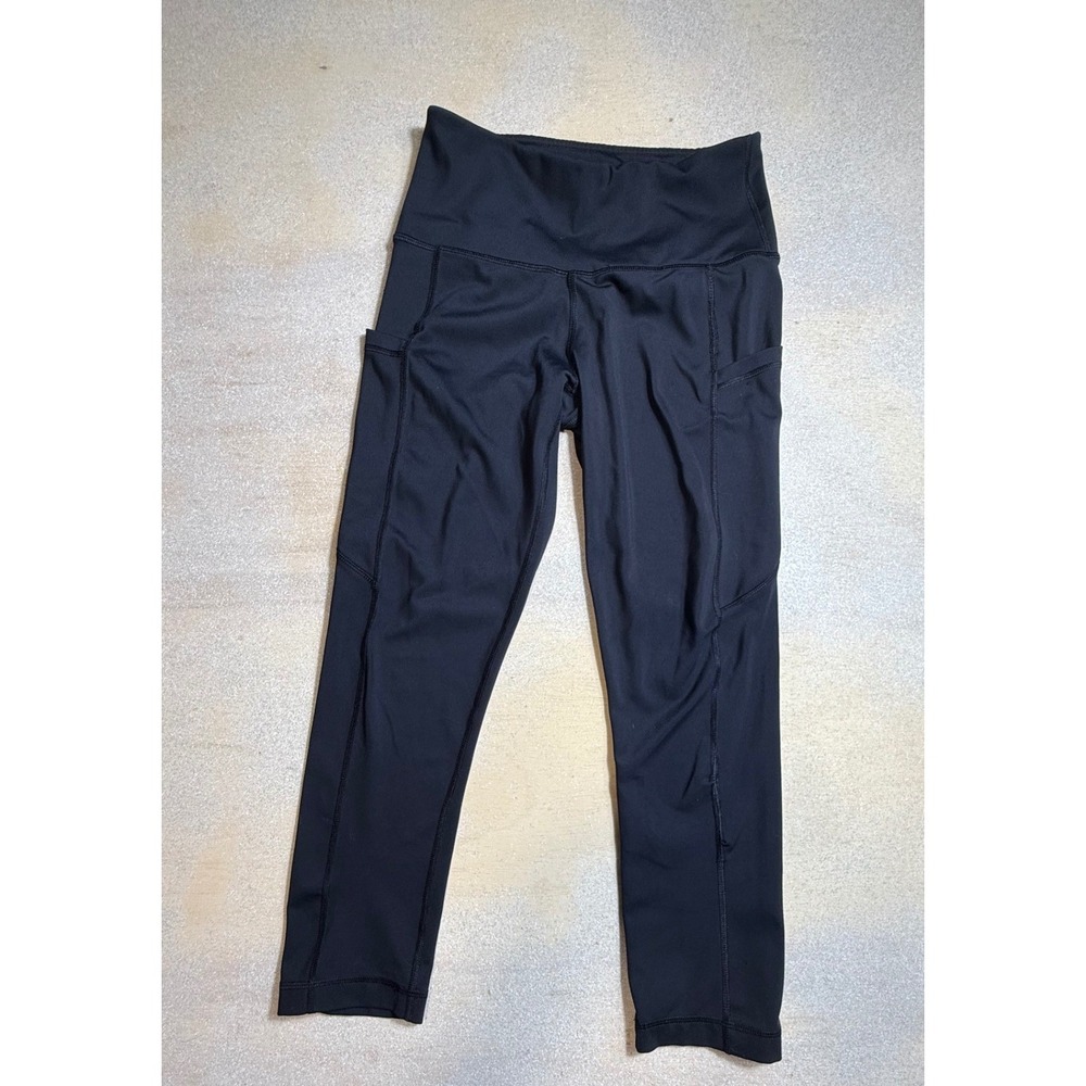 90 Degree by Reflex Womens Black High Waist Cropped Leggings Pockets Small-2086